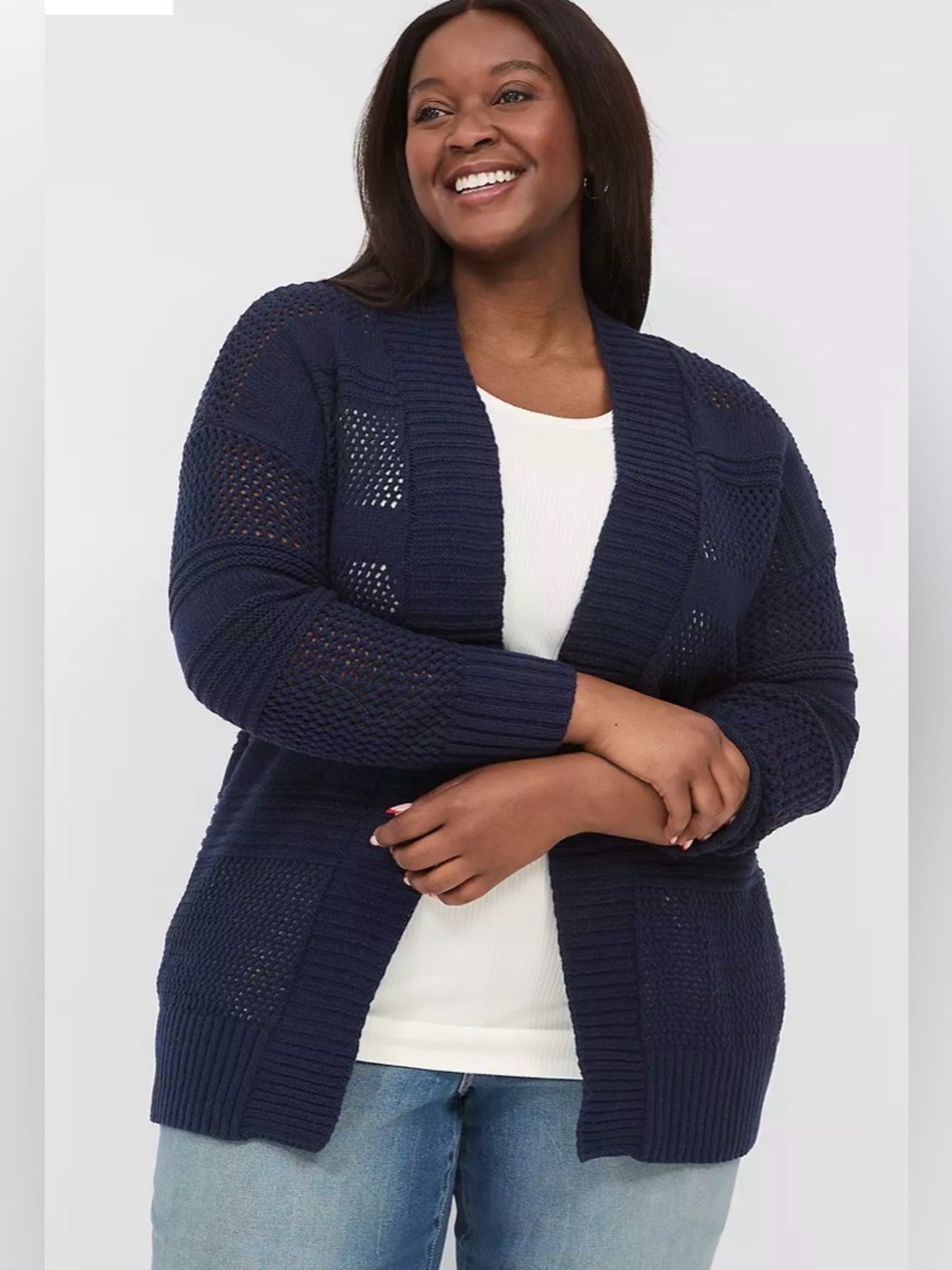 Women's Navy Open-Front Knit Cardigan Sweater lane Bryant sz 18/20